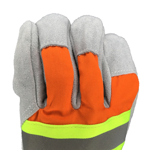 ถุงมือทำงานหนังวัวเกรด AB ผิวหนังแยกส่วน  ผ้าสะท้อนแสงสีเงินคุณภาพสูง - Product Image 6