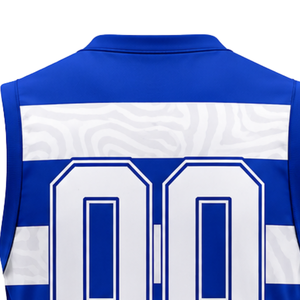 Ensemble Maillot et Short de Volleyball Rayé Bleu et Blanc Sans Manches, Tenue de Sport Athlétique Sublimée pour Entraînement et Match d'Équipe - Product Image 5