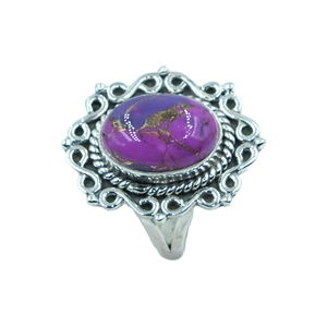 Bague Statement en Argent Sterling 925 avec Turquoise et Cuivre Violet, Design Fait Main, Bague en Pierre Précieuse, Bijou Bohème Turquoise, Cadeau pour Elle - Product Image 1