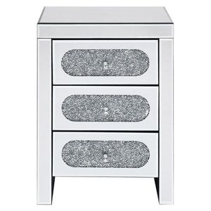 Comodino di Lusso a 3 Cassetti con Finitura in Cristallo Argentato a Specchio e Luce LED per Soggiorno o Appartamento - Product Image 3