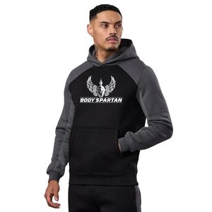Sweat à capuche en molleton pour homme, noir et gris, style color block, décontracté, pour le sport, la gym et le streetwear - Product Image 1