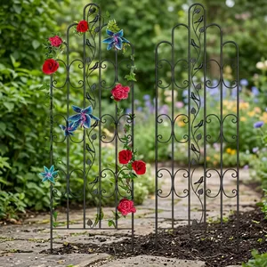 Black Metal Garden Trellis with Decorative Scroll <b>Leaf</b> Design Climbing Plant Support for Roses Vines Outdoor Yard Decor - Product Image 4