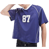 Jersey Sepak Bola Unisex Berbahan Mesh Lengan Pendek Kerah Bulat Cetak Transfer Panas Nama Pemain Kustom di Depan Cepat Kering Bernapas Pakaian Olahraga