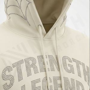 Sweats à capuche respirants pour hommes avec strass, motif uni, col à capuche, hiver, faible MOQ, couleur personnalisée, vêtements en gros, streetwear - Product Image 4