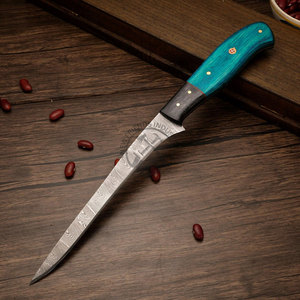 Couteau à fileter le poisson en acier Damas neuf, avec manche en Pakkawood, lame forgée à la main de 8 pouces, ambidextre, multi-usages pour les campeurs - Product Image 2