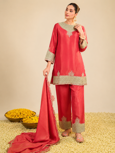 Red Divine Cotton Rayon Woven Draped Flare Sleeve A-Line Elegant Luxurious Breathable Traditional <b>Wedding</b> Summer Spring Formal - Product Image 5