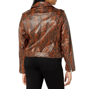 Women's Faux <b>Leather</b> Snake Skin Moto <b>Jacket</b> Turn Down Collar Zipper Closure Full Sleeve <b>Brown</b> Animal Print Regular Length <b>Jacket</b> - Product Image 5