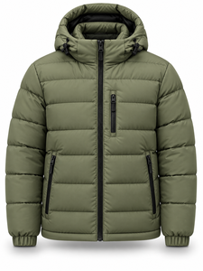 Chaqueta Acolchada con Capucha para Hombre, Verde Oliva, Relleno de Poliéster, Impermeable, de Secado Rápido, Cortavientos, con Cierre de Cremallera, Ropa Casual de Invierno, Personalizada - Product Image 1