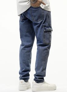 Vaqueros Cargo Multibolsillos para Hombre, Estilo Punk, Lavado a la Piedra, Corte Holgado Recto, Pierna Ancha, Rotos, de Moda Casual - Product Image 3