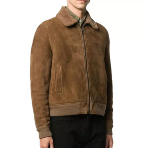 Unisex Brown Genuine <b>Leather</b> Bomber <b>Jacket</b> Turn-down Collar Zipper Closure Faux Fur Lining Casual <b>Winter</b> Wear Waterproof - Product Image 3