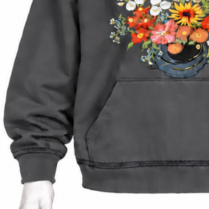 Sweat à capuche gris anthracite à motif floral coloré, coupe oversize, avec poche kangourou, style streetwear décontracté - Product Image 5