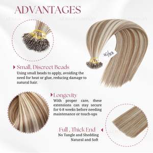 Prix de gros Extensions de cheveux Nano Tip pour les stylistes professionnels sans enchevêtrement forte adhérence Remy cheveux vierges cuticules alignées - Product Image 5