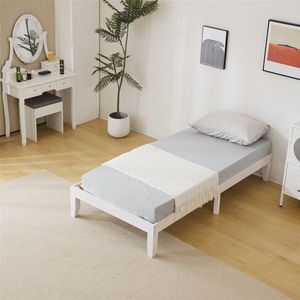 Cadre de lit en bois blanc délavé, confortable, disponible en tailles Twin, Queen, King et Double, style panneau en bois pour lits plateforme et lits Murphy - Product Image 1