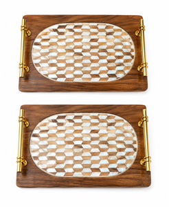 Bandeja Rectangular de Madera para Servir, Diseño Moderno con Patrón de Tablero de Ajedrez, Duradera, Hecha a Mano, Ecológica - Product Image 3
