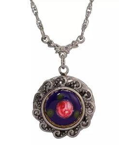 Floral Enamel Round <b>Locket</b> Necklace | 2028 - Product Image 2