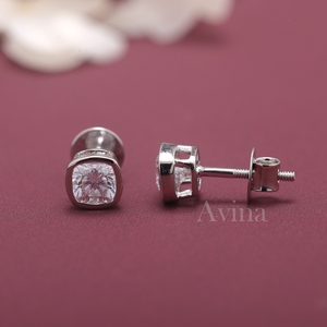 IGI Certified Lab Grown Diamond Cushion Cut Bezel Stud Earrings Solid 925 Sterling Silver Solitaire Diamond Earrings - Product Image 3