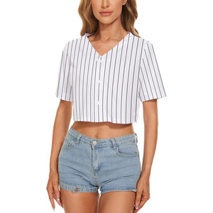 T-shirt de baseball court pour femme, col en V, boutonné sur le devant, manches courtes, décontracté, sport d'été, couleur unie, haut athlétique court - Product Image 1