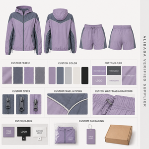 Women's Hooded Solid Breathable Knee Elastic Waistband Sports Set Quick Dry Waterproof Eco-Friendly Polyester Pocket <b>Shorts</b> <b>Suit</b> - Product Image 5