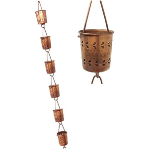 Cadena de Lluvia Decorativa de Cobre Puro Hecha a Mano con Diseño de Flor Acanalada, Reemplazo para Bajante de Canalón con Copa de Boca Ancha, Fácil Instalación, Decoración de Jardín - Product Image 4
