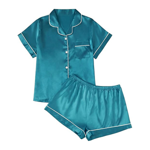 Sexy Ladies <b>Pajama</b> Style Women Night <b>Suit</b> Short Sleeve Lapel Collar Button Front Shorts Set - Product Image 1