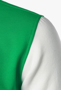 Men Green White Varsity Jacket Regular Fit Stand Collar <b>Covered</b> <b>Button</b> Closure Breathable Canvas 300g Embroidered High Street - Product Image 6