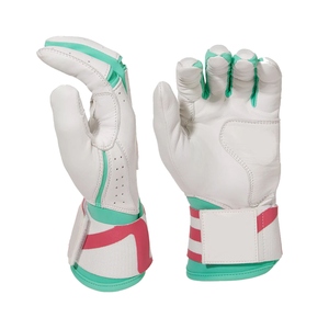 Guantes de Bateo de Cuero Blancos, Verde Menta y Rosa, con Cierre de Gancho y Bucle Ambidextro, Unisex, para Adultos, Equipo de Entrenamiento - Product Image 3