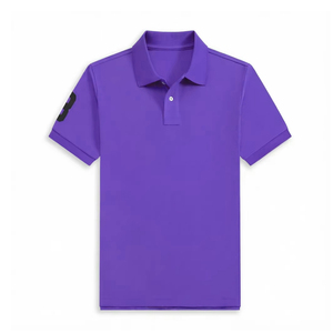 Polo en coton pour homme, manches courtes, broderie, couleur unie, coupe classique, vêtements décontractés de golf - Product Image 3