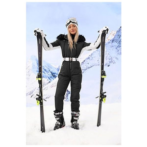 Combinaison de ski pour femme, imperméable, coupe-vent, isolée, avec capuche et col en fourrure, pour sports d'hiver en plein air - Product Image 5