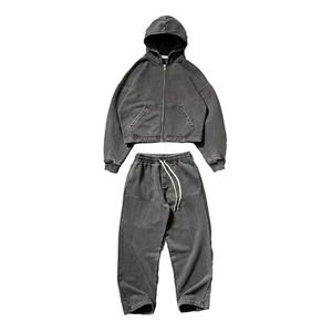Acid Washed Oversized <b>Zip</b>-<b>Up</b> Hoodie Tracksuit Set Lightweight Fleece Vintage Spring Streetwear Unisex Sweat Suit Wholesale - Product Image 1