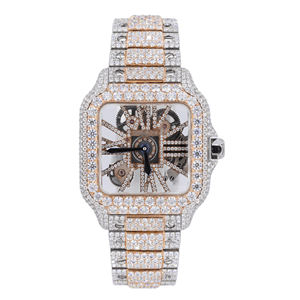 Montre pour homme en acier inoxydable à quartz, cadran en verre, style hip-hop, haute brillance, avec moissanite incrustée, bracelet de 20 mm - Product Image 1