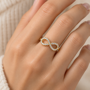Anillo Infinito Pavé Romántico de Oro Amarillo de 14K con Baño de Rodio, Diamante Cultivado en Laboratorio con Certificación IGI, Anillo de Promesa, Regalo, Joyería Personalizada - Product Image 3