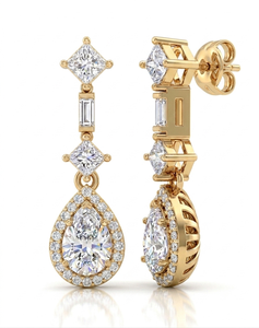 Pendientes de Halo con Princesa y Baguette para Mujer, Joyería de Boda, Diamantes Cultivados en Laboratorio - Product Image 3