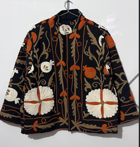 Sujani Leather Bomber <b>Jacket</b> Reversible Floral Design Autumn Stand Collar - Product Image 4