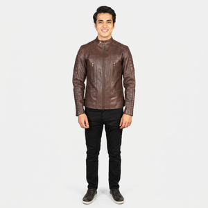 Best Selling Custom Men's Fashion Thin <b>Leather</b> <b>Jackets</b> High Quality Breathable Solid Color Fabric Stand Collar <b>jacket</b> for men - Product Image 1