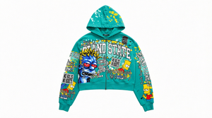 <b>Pink</b> Oversized Zip-Up <b>Hoodie</b> With Cartoon Print Streetwear Style Unisex Crop Fit Knitted Fabric - Product Image 5