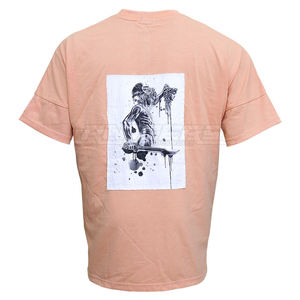 T-shirt en coton pêche clair, coupe ample, manches courtes, col rond, vêtements décontractés, vente en gros, logo personnalisé, t-shirts de sport - Product Image 2