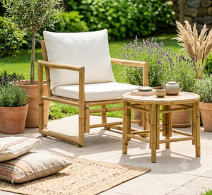 Ensemble de chaises de jardin en bambou au meilleur prix de gros avec table, décoration de jardin extérieure, chaise en bambou, mobilier en bambou bohème, fabriqué au Vietnam - Product Image 1