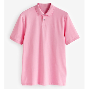 Polo de Algodón de Manga Corta Rosa para Hombre, Tejido, Color Sólido, Transpirable, Corte Regular - Product Image 3