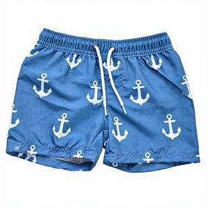 Short de bain décontracté pour homme, bleu, imprimé ancre tropicale, séchage rapide, cordon de serrage, polyester, taille haute, logo avant - Product Image 1