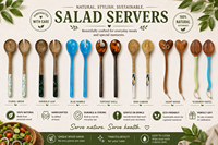 Utensilios de Madera para Servir Ensaladas, Juego de Cuchara y Tenedor de 12 Pulgadas, Madera de Mango Multicolor