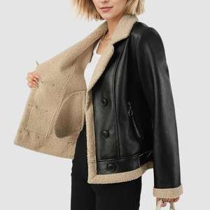 Vestes en cuir PU vintage pour femmes, grandes tailles, col à revers, manches longues, vestes en cuir rembourrées, veste bomber rétro coupe-vent - Product Image 4