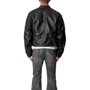 Blouson Bomber Homme en Cuir Véritable Noir avec Col, Poignets et Ourlet Côtelés, Fermeture Éclair Avant, Poches, Vêtement d'Extérieur Premium Personnalisé Tendance Streetwear - Product Image 4