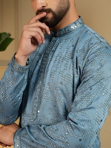 <b>Men's</b> Cotton Kurta <b>Pajama</b> <b>Set</b> With Mirror Work With Regular Fit Traditional Indian Pakistani Wedding Wear - Product Image 6