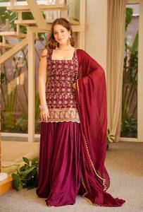 Salwar Kameez en soie brodée marron, longueur ras du sol, tenue de mariage traditionnelle avec dupatta pour femmes, style Inde Pakistan - Product Image 4