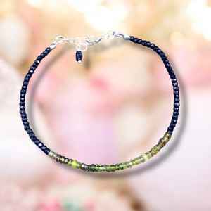 Bracelet en spinelle noire naturelle scintillante et tourmaline verte, fait main en argent sterling 925, bijou pierre de naissance d'octobre - Product Image 6