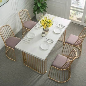 Modern Rectanglur Dining Tables With <b>Marble</b> <b>Top</b> Luxury Dining Table 6 Seater Metal Dining Table With White <b>Marble</b> <b>Top</b> - Product Image 2