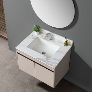 Top per lavabo in marmo da 31 pollici, fori per rubinetti pre-forati, lavabo rettangolare da incasso, altezza 4 pollici, con paraschizzi - Product Image 3
