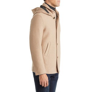 Manteau court en laine mérinos beige pour homme, simple boutonnage, col rabattu, fermeture boutonnée, style décontracté chic, veste d'hiver - Product Image 4