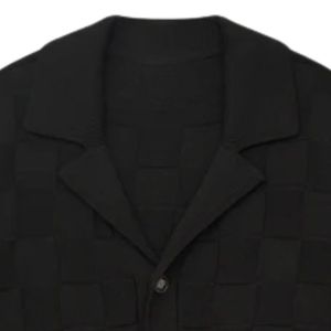 Men Checkerboard Knitted Shirt Short Sleeve Button <b>Down</b> Casual Summer Knit Top Black OEM Wholesale Supply - Product Image 3