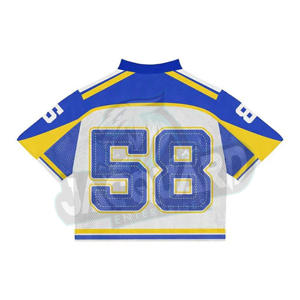 Maillot de football personnalisé pour femme en mesh, col en V, coupe oversize, haut de sport, vêtements de sport, impression de numéro scintillant, fournisseur OEM ODM - Product Image 2